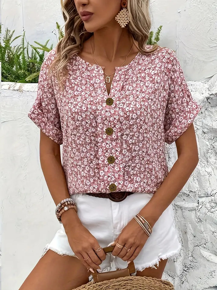 Eva | Floral Print Notched Collar Blouse