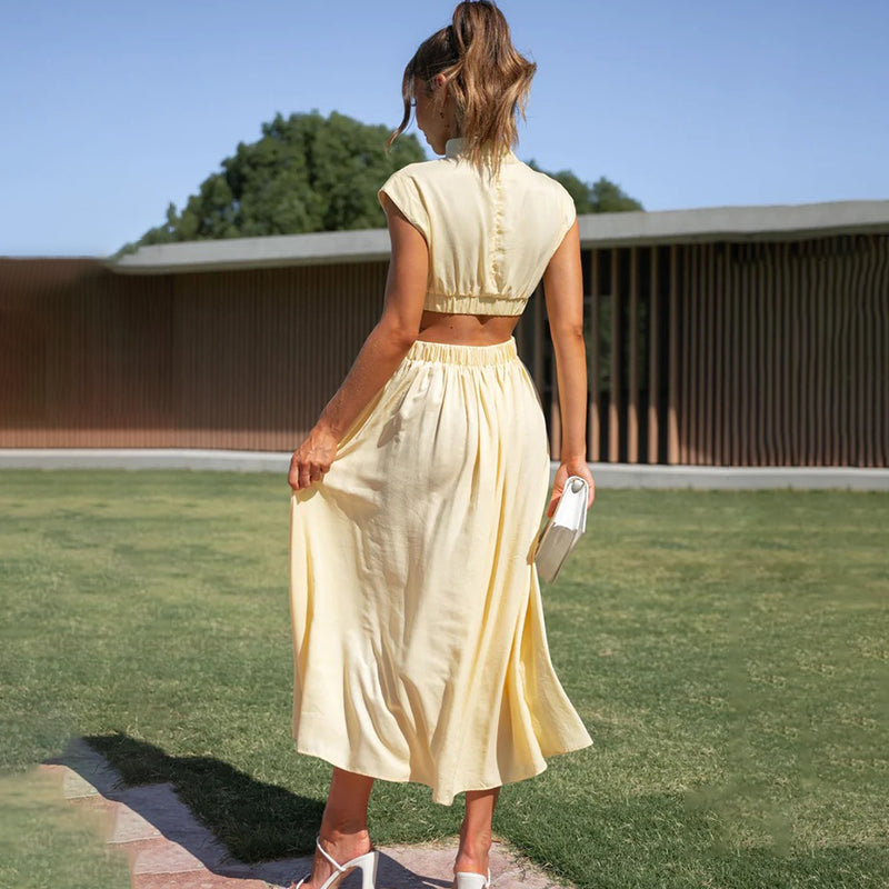 DIANA | PLEATED DRESS WITH HIGH NECK